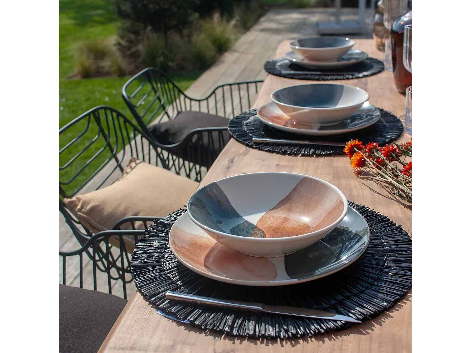 Now's Home - Lot 4 Sets De Table Rond En Rotin