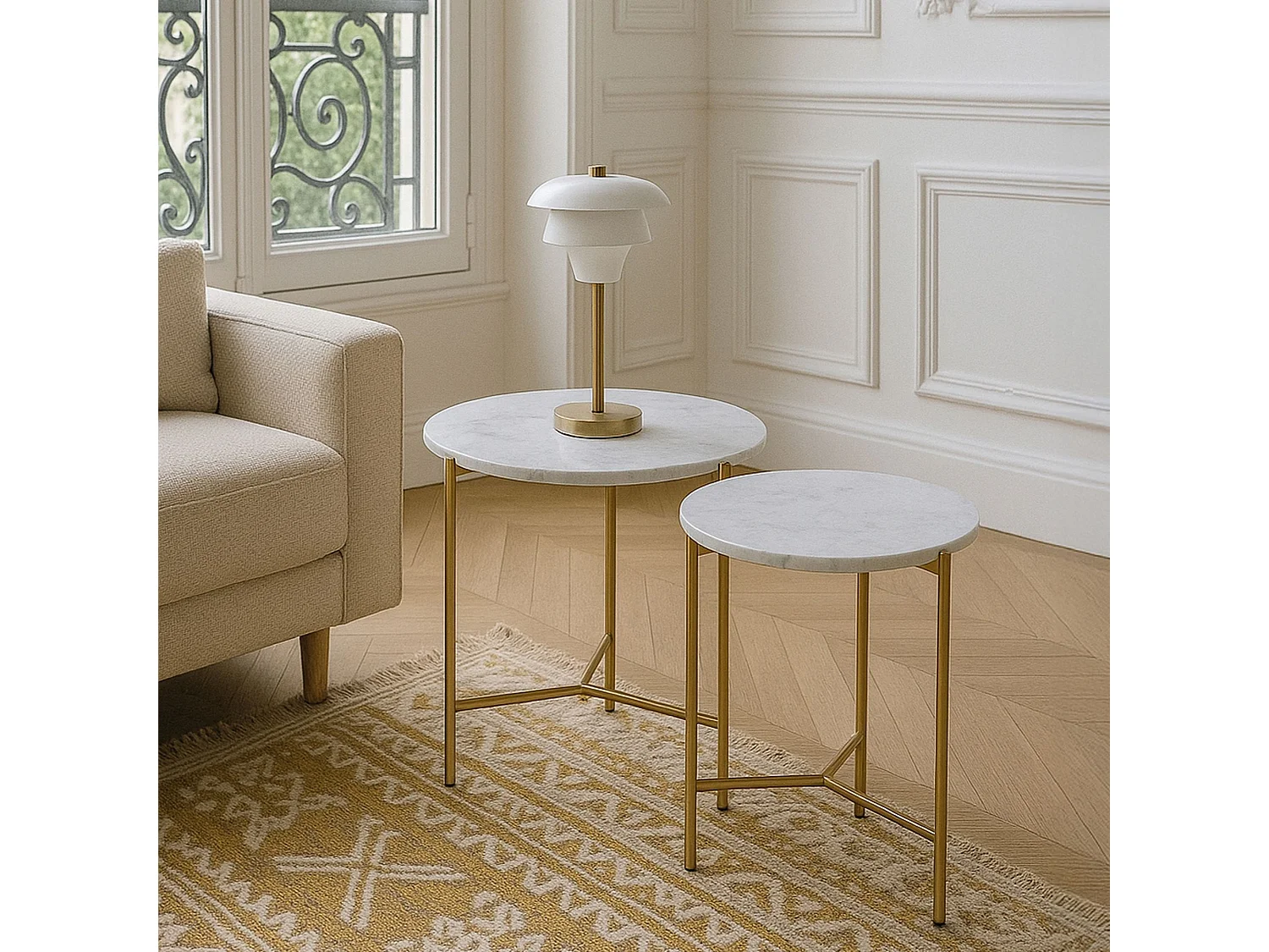 Now's Home - Set De 2 Tables Gigogne Effet Marbre Pieds Metal H40 Et 45cm Shiap