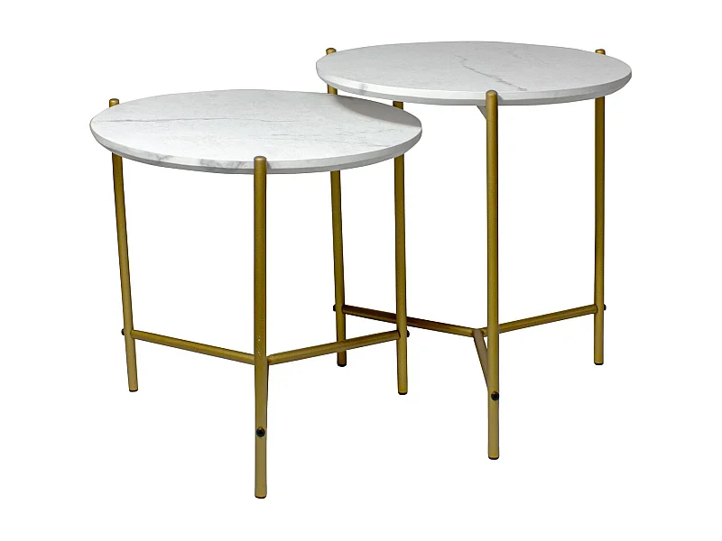 Now's Home - Set De 2 Tables Gigogne Effet Marbre Pieds Metal H40 Et 45cm Shiap