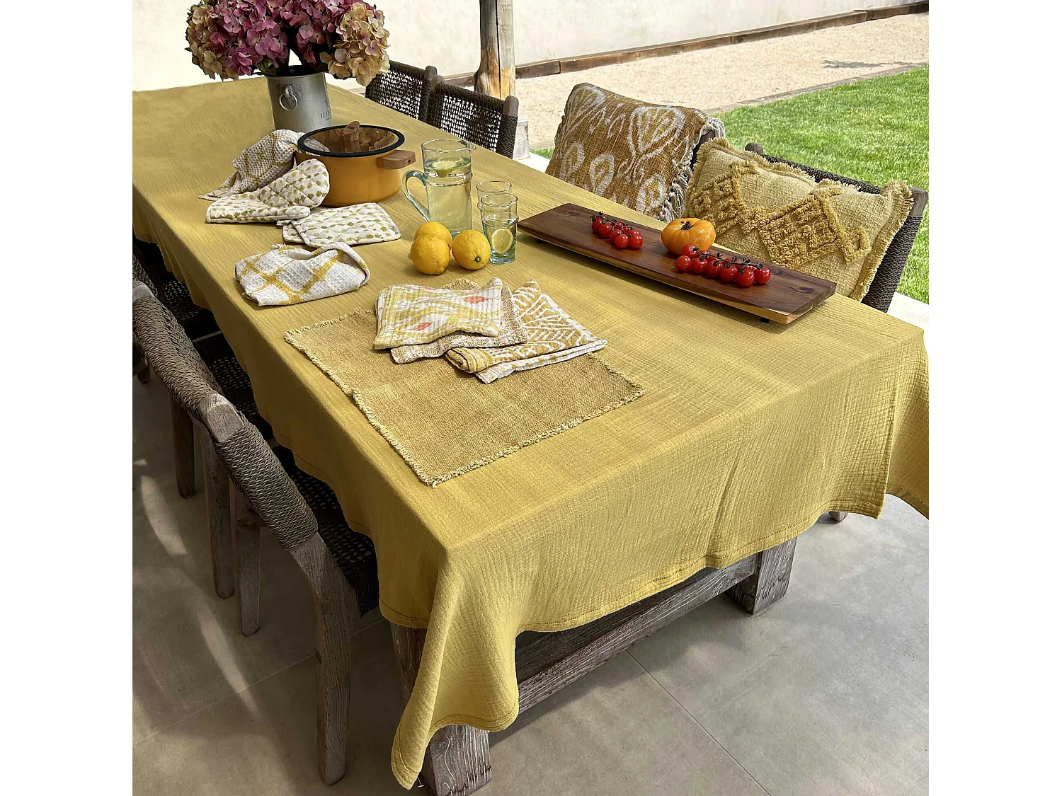 Now's Home - Nappe En Double Gaze De Coton Jaune Mimosa 150x250cm Camaro