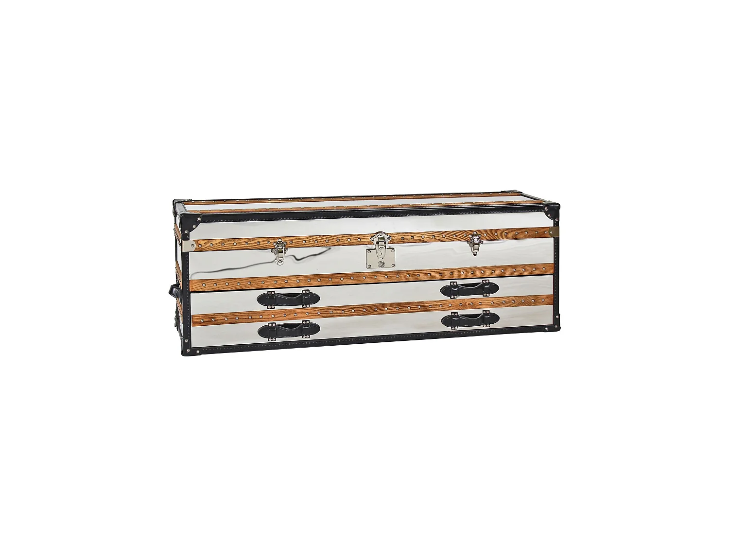 Now's Home - Commode Coffre - 1coffre -2 Tiroirs- Acier & Cuir 140x39x50cm Iliade