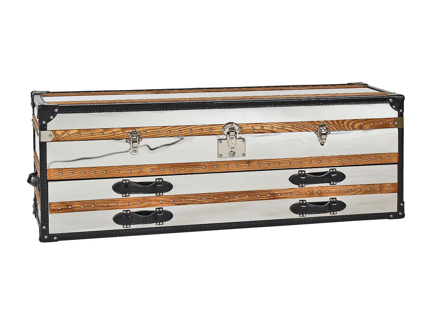 Now's Home - Commode Coffre - 1coffre -2 Tiroirs- Acier & Cuir 140x39x50cm Iliade