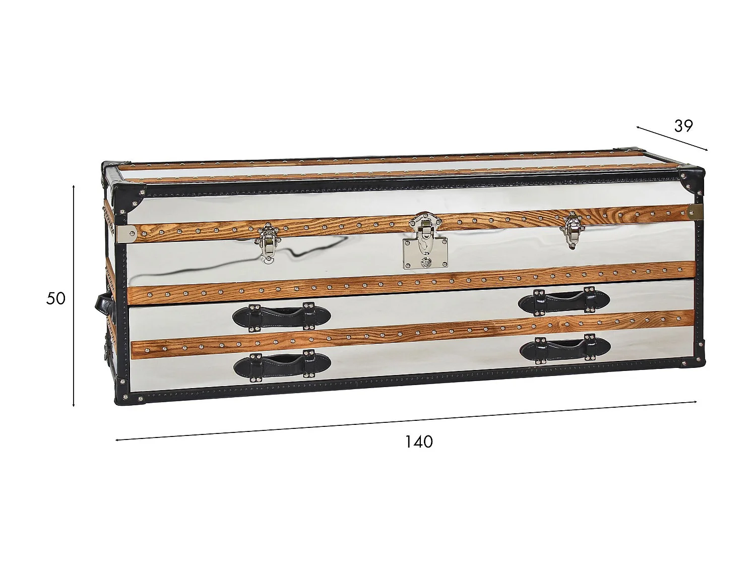 Now's Home - Commode Coffre - 1coffre -2 Tiroirs- Acier & Cuir 140x39x50cm Iliade