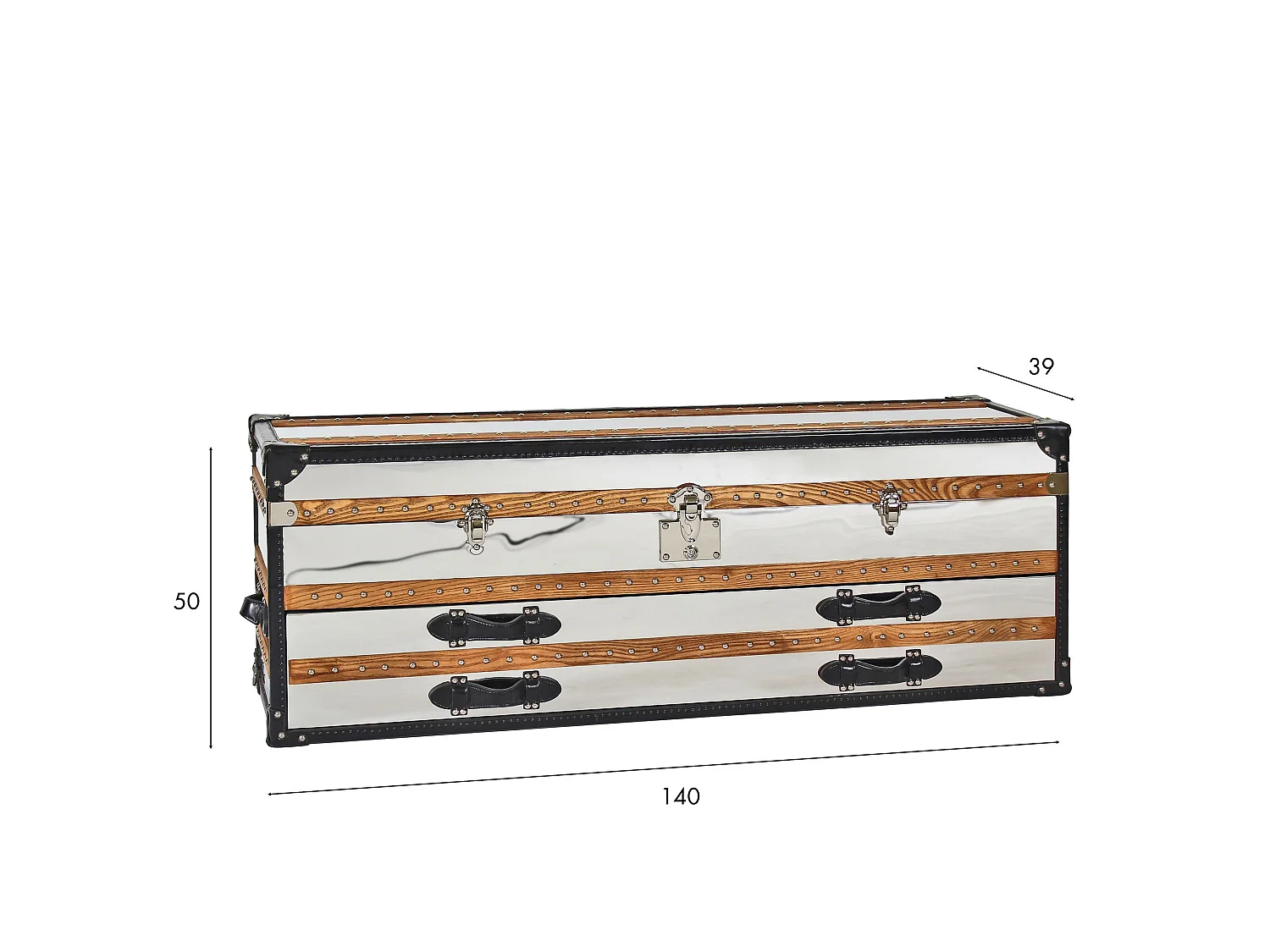 Now's Home - Commode Coffre - 1coffre -2 Tiroirs- Acier & Cuir 140x39x50cm Iliade