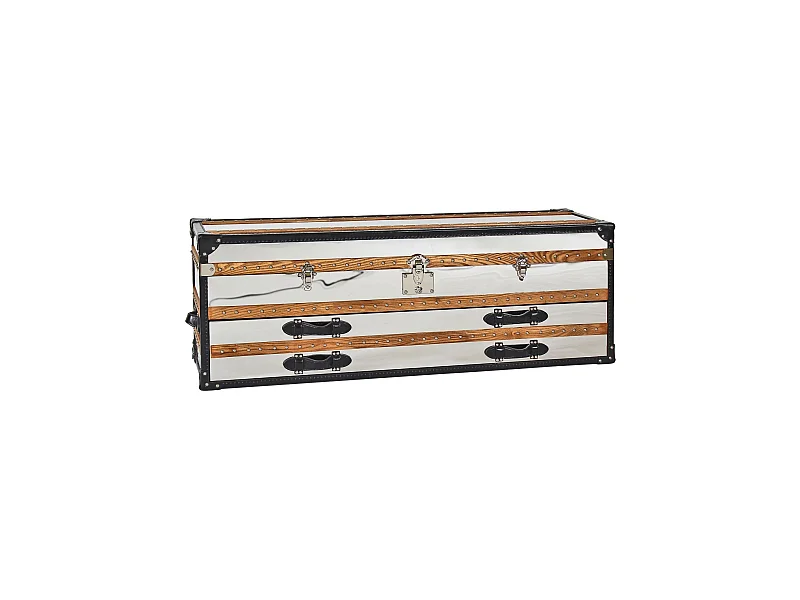 Now's Home - Commode Coffre - 1coffre -2 Tiroirs- Acier & Cuir 140x39x50cm Iliade