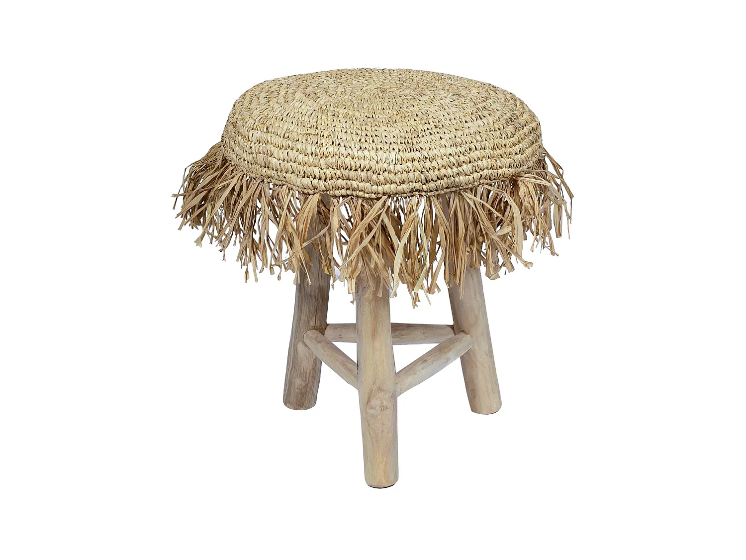 Now's Home - Tabouret En Teck Revetement Sisal Shaggy H48cm Tilos