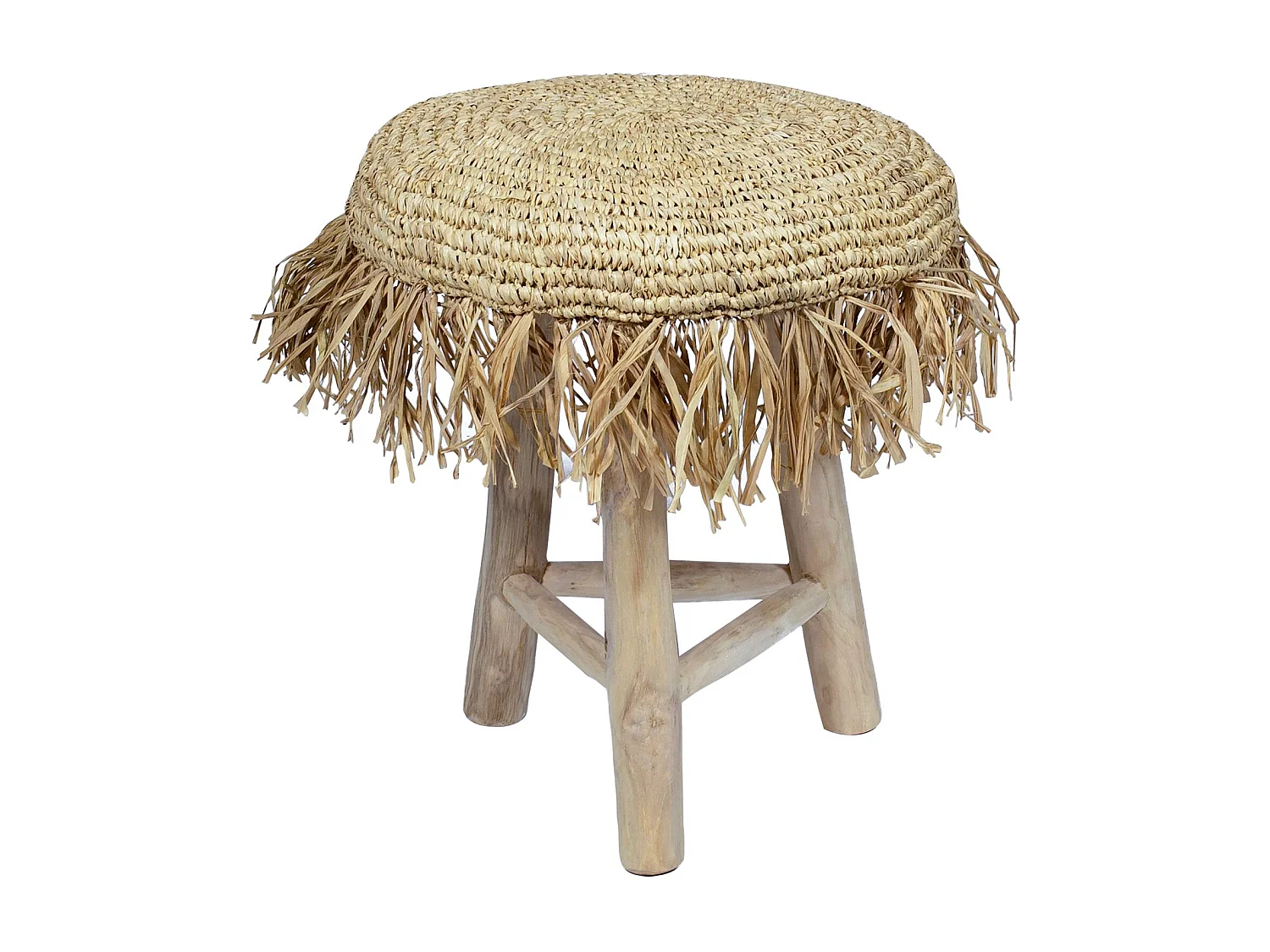 Now's Home - Tabouret En Teck Revetement Sisal Shaggy H48cm Tilos