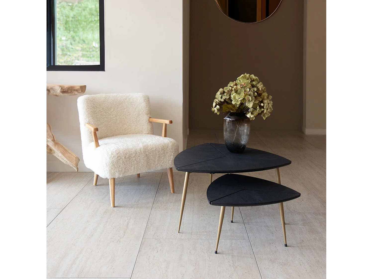 Now's Home - Set De 2 Tables Gigognes En Fibre De Bois Pieds Metal H30 Et 40cm Sakura