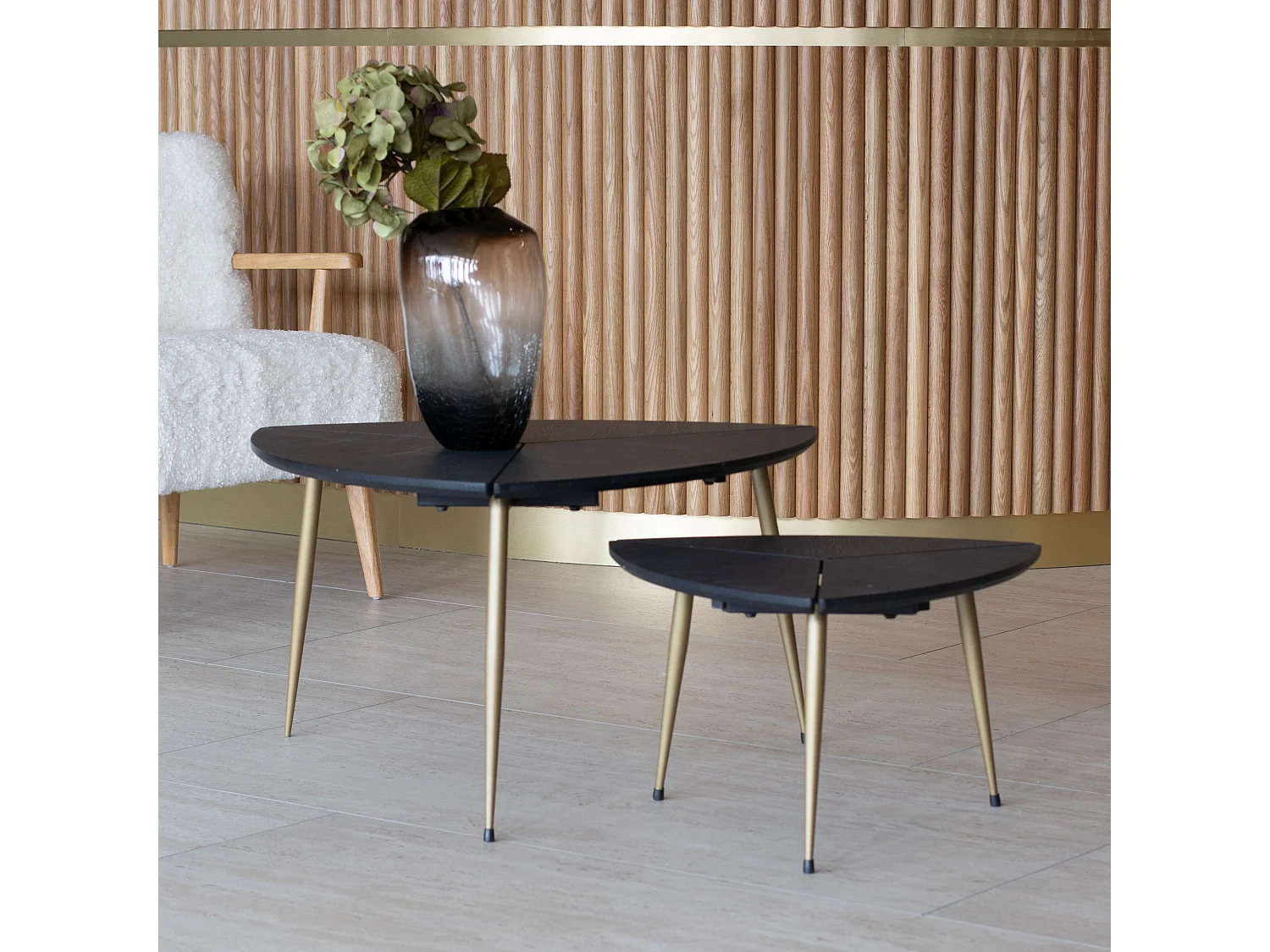 Now's Home - Set De 2 Tables Gigognes En Fibre De Bois Pieds Metal H30 Et 40cm Sakura