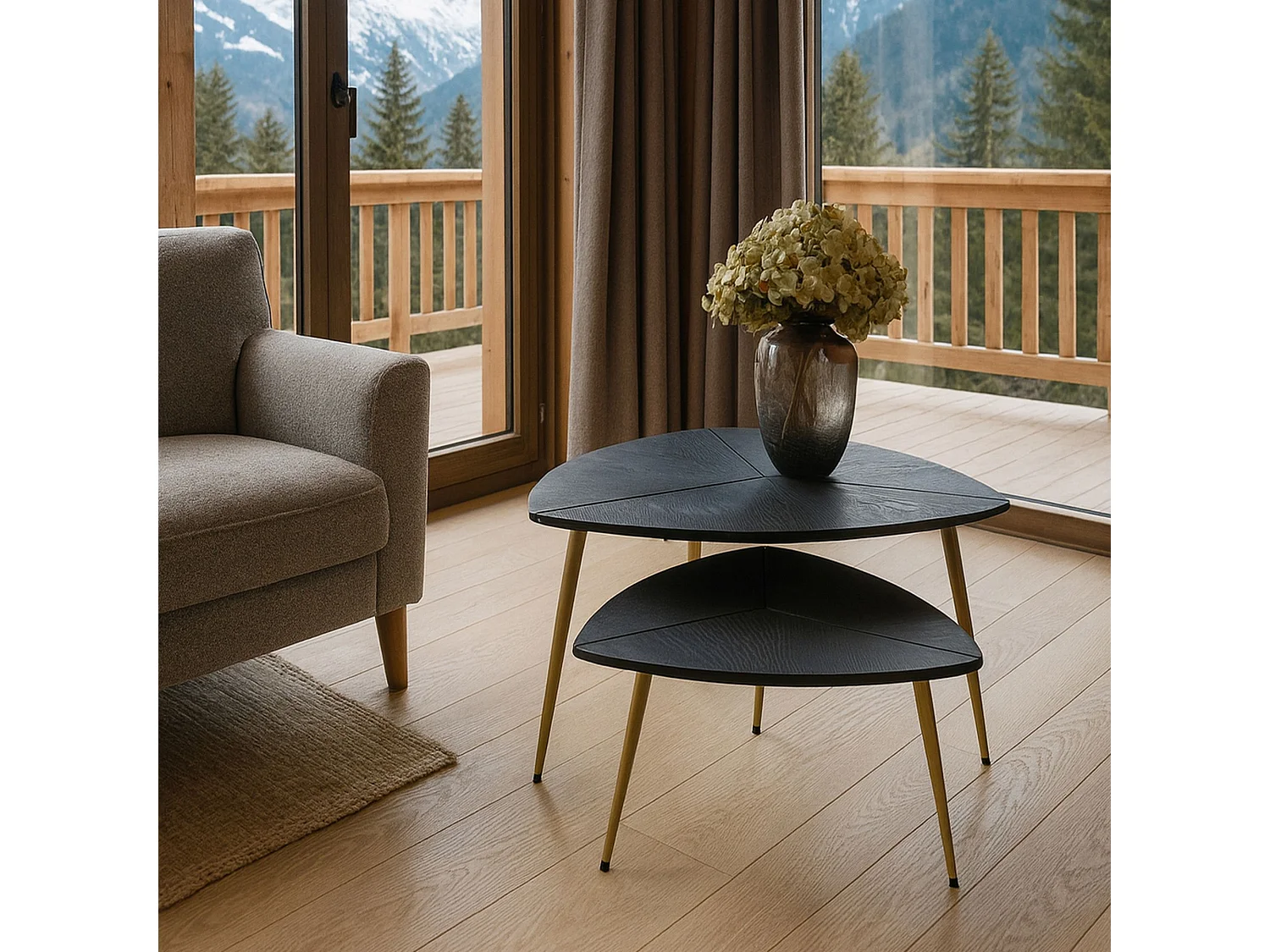 Now's Home - Set De 2 Tables Gigognes En Fibre De Bois Pieds Métal H30 Et 40cm Sakura