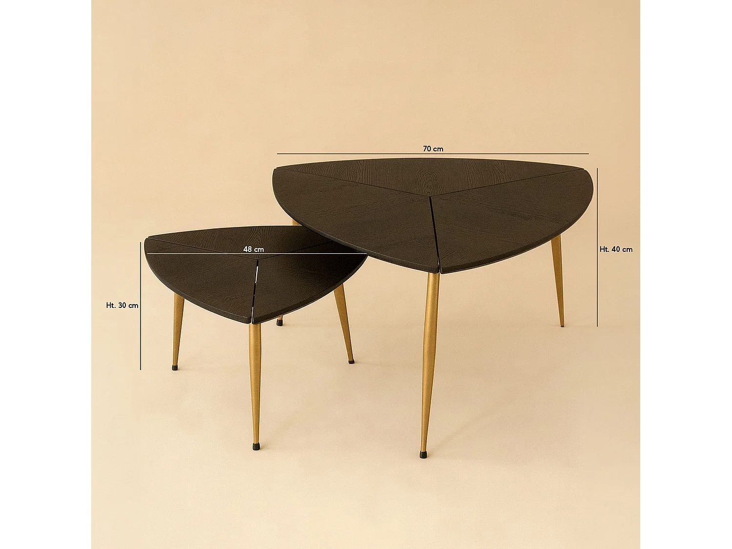 Now's Home - Set De 2 Tables Gigognes En Fibre De Bois Pieds Métal H30 Et 40cm Sakura