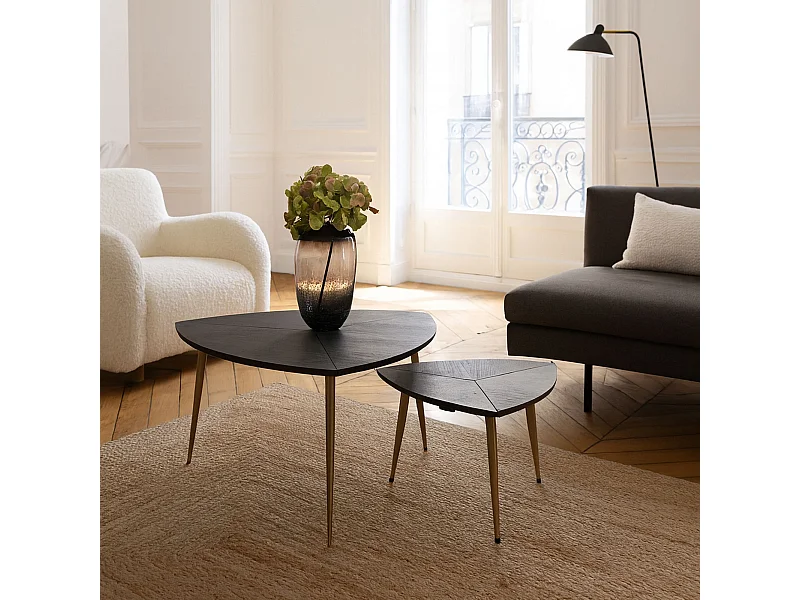 Now's Home - Set De 2 Tables Gigognes En Fibre De Bois Pieds Métal H30 Et 40cm Sakura