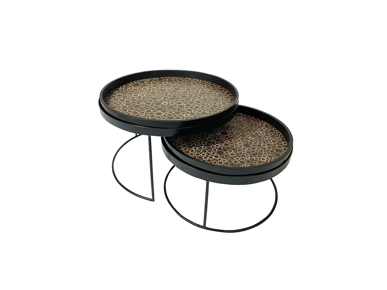 Now's Home - Set De 2 Tble Gigognes Noix De Coco Pieds Metal Noir D50 Et D60cm Racha