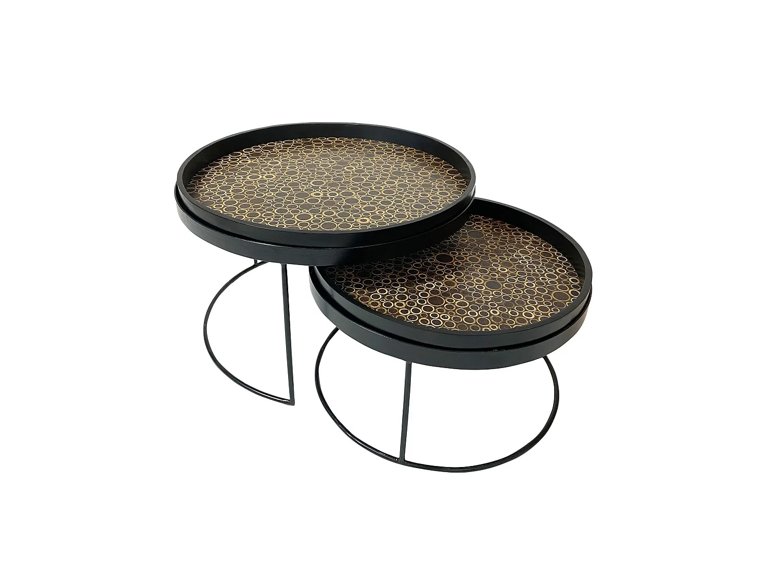 Now's Home - Set De 2 Tble Gigognes Noix De Coco Pieds Metal Noir D50 Et D60cm Racha