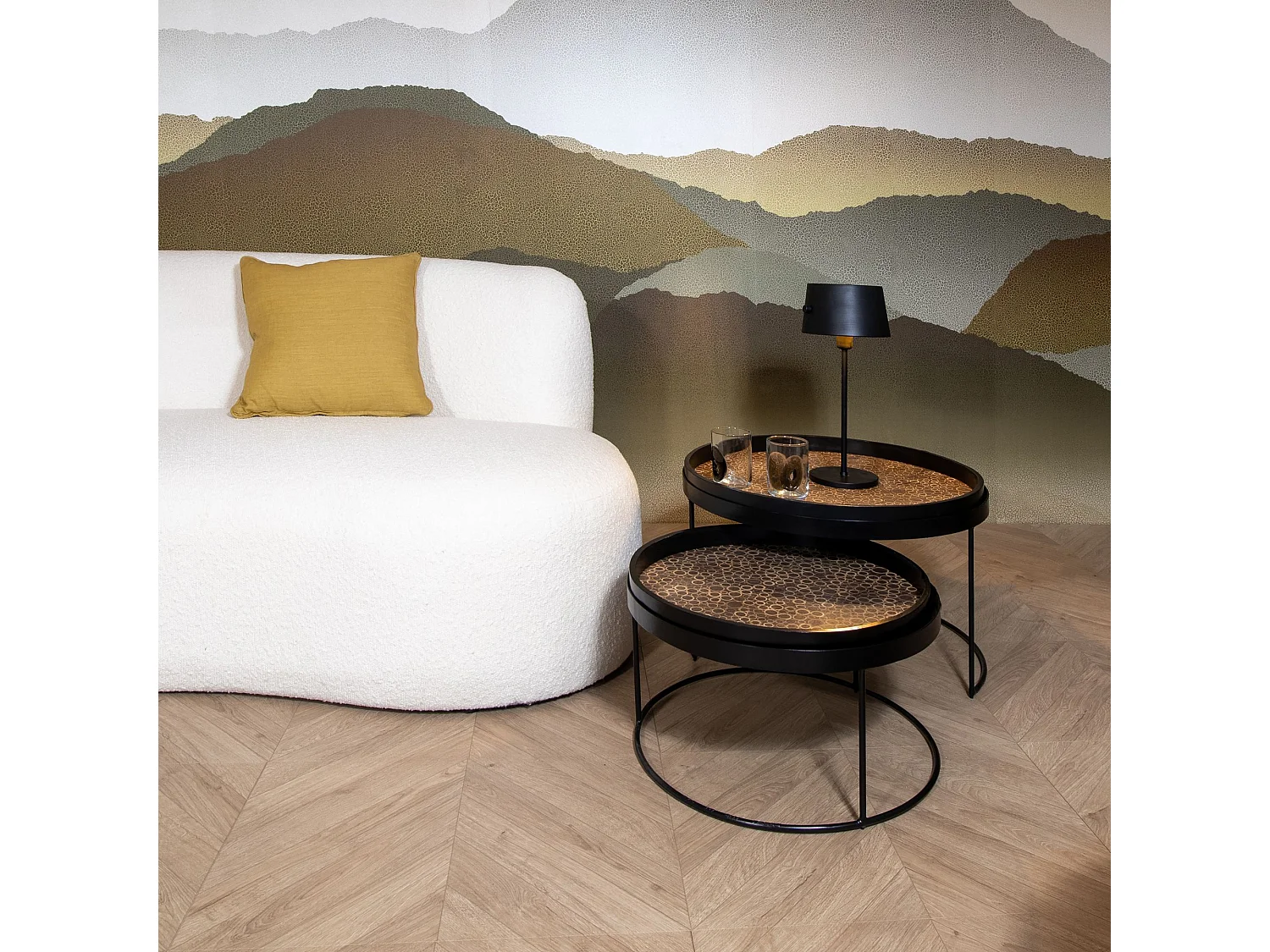 Now's Home - Set De 2 Tble Gigognes Noix De Coco Pieds Metal Noir D50 Et D60cm Racha