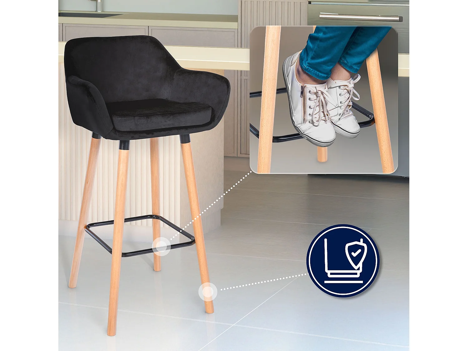 Tabouret de bar Grant velours - Noir99.00