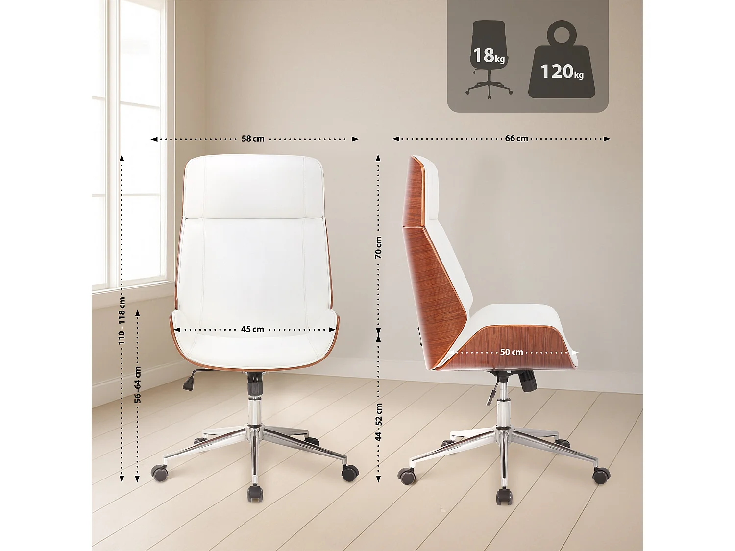 Fauteuil de bureau Varel - Noyer - blanc110.00