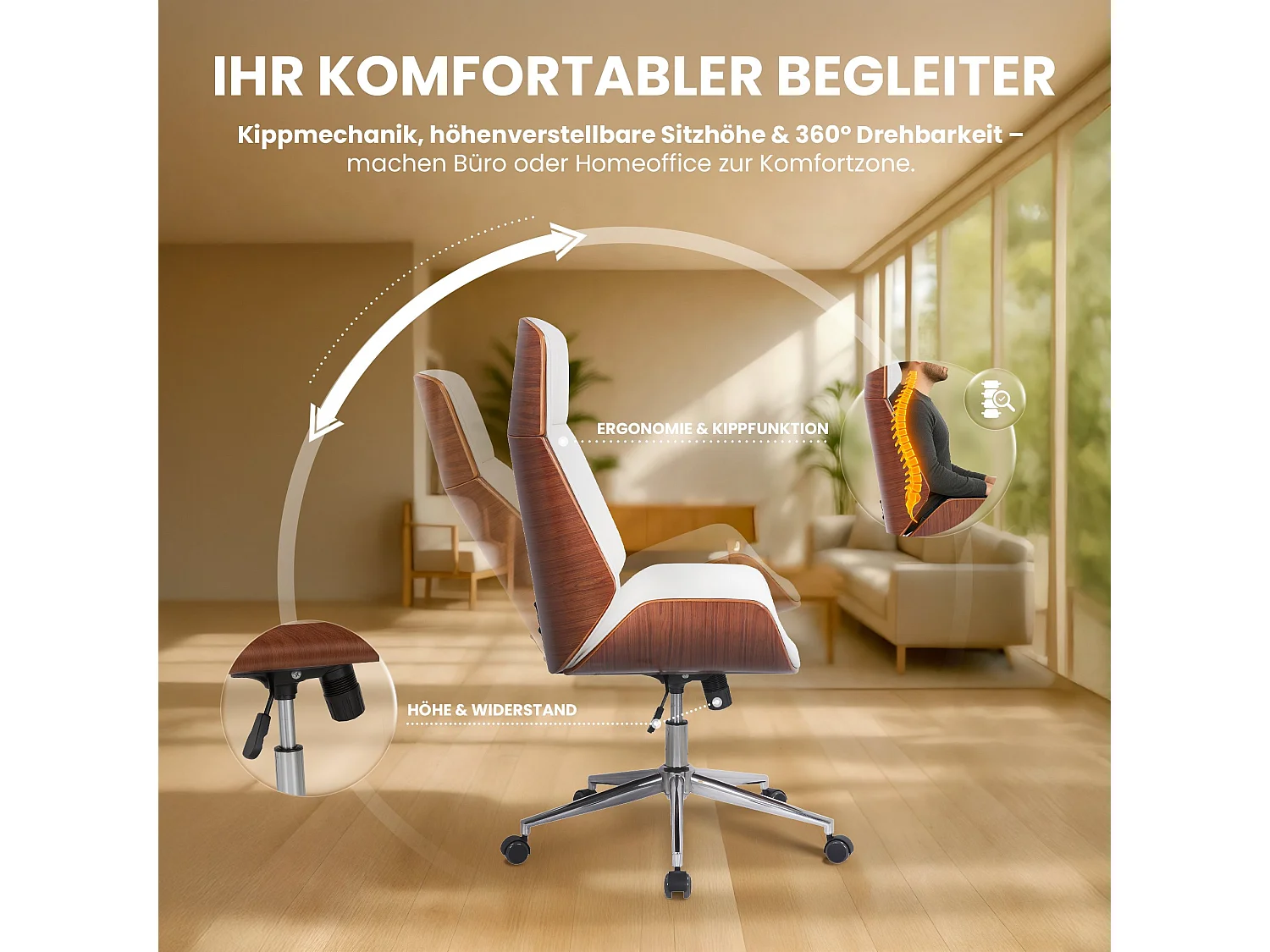 Fauteuil de bureau Varel - Noyer - blanc110.00