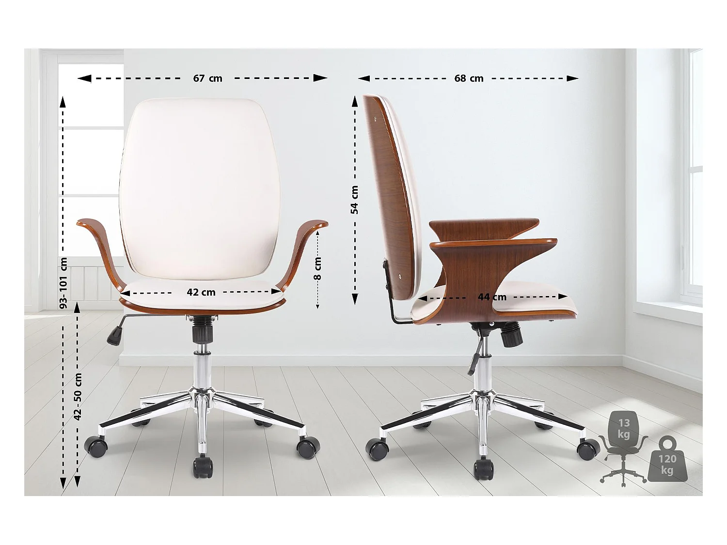 Sedia da ufficio - Finta pelle & Metallo in look cromato - Noce/bianco - Burbank