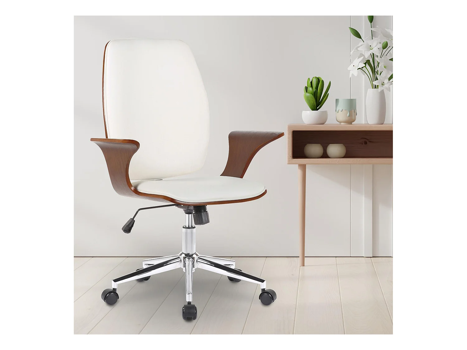 Sedia da ufficio - Finta pelle & Metallo in look cromato - Noce/bianco - Burbank