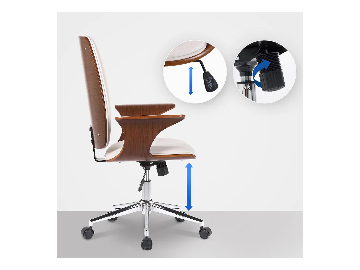 Sedia da ufficio - Finta pelle & Metallo in look cromato - Noce/bianco - Burbank