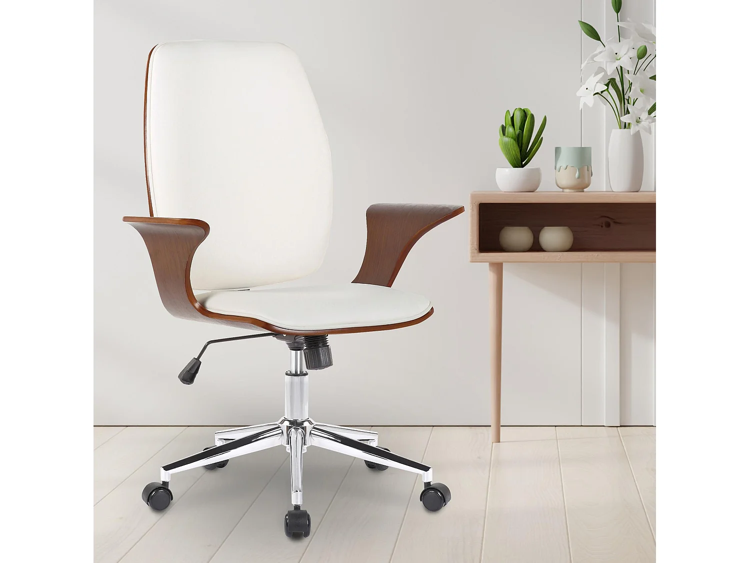 Bureaustoel - Kunstleer & Metaal in chroomoptiek - walnoot/wit - Burbank