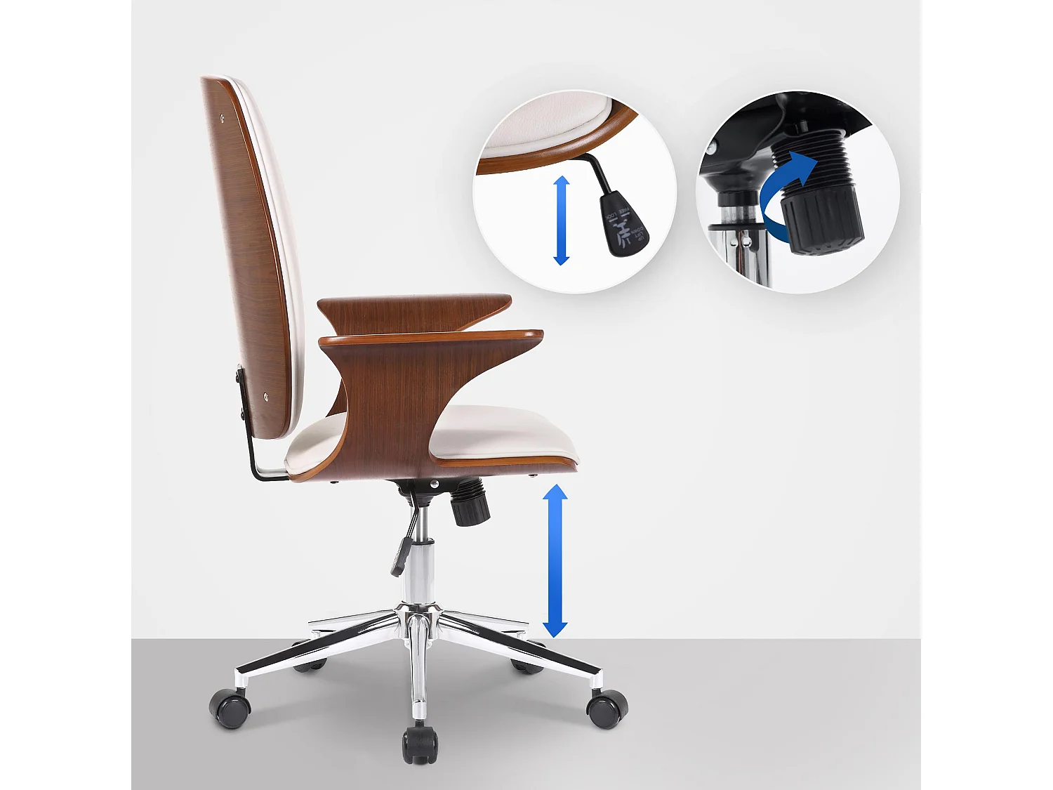 Bureaustoel - Kunstleer & Metaal in chroomoptiek - walnoot/wit - Burbank