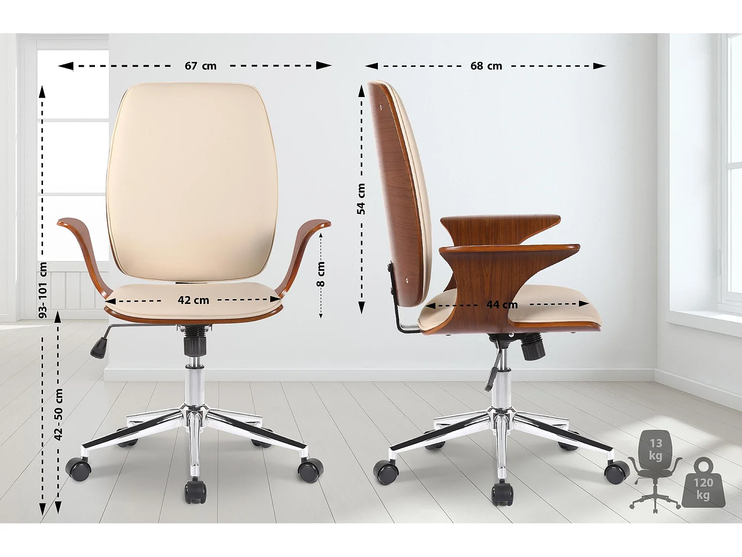 Fauteuil de bureau Burbank - Noyer - Crème93.00