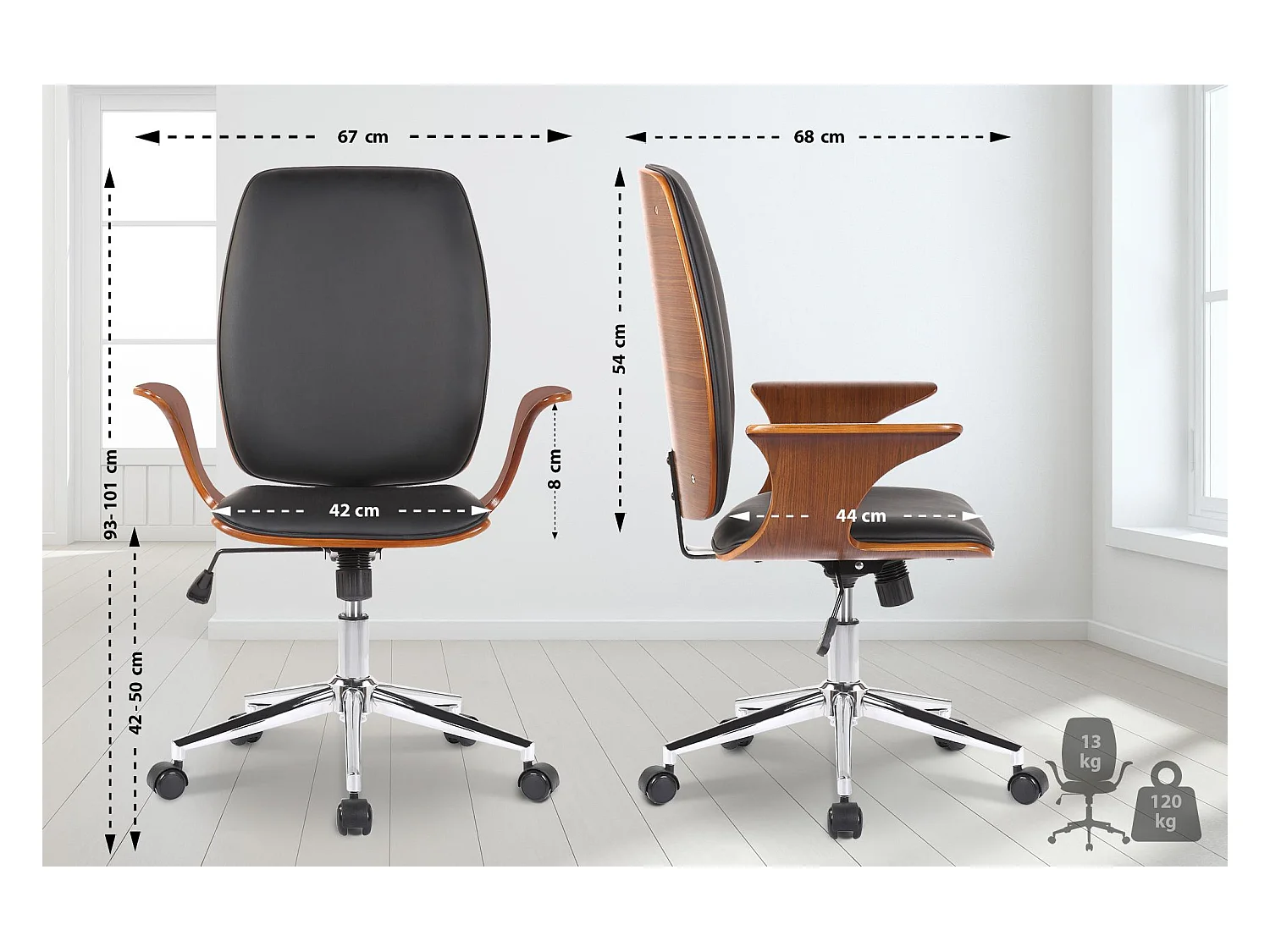 Bureaustoel - Kunstleer & Metaal in chroomoptiek - walnoot/zwart - Burbank