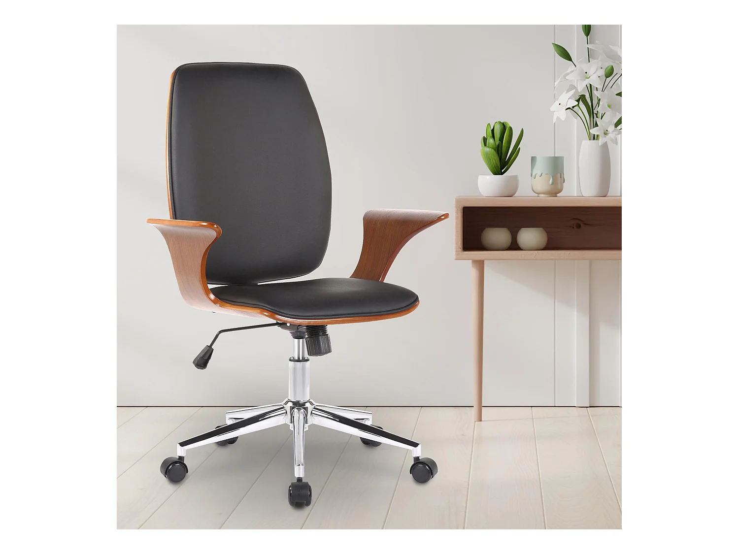 Bureaustoel - Kunstleer & Metaal in chroomoptiek - walnoot/zwart - Burbank