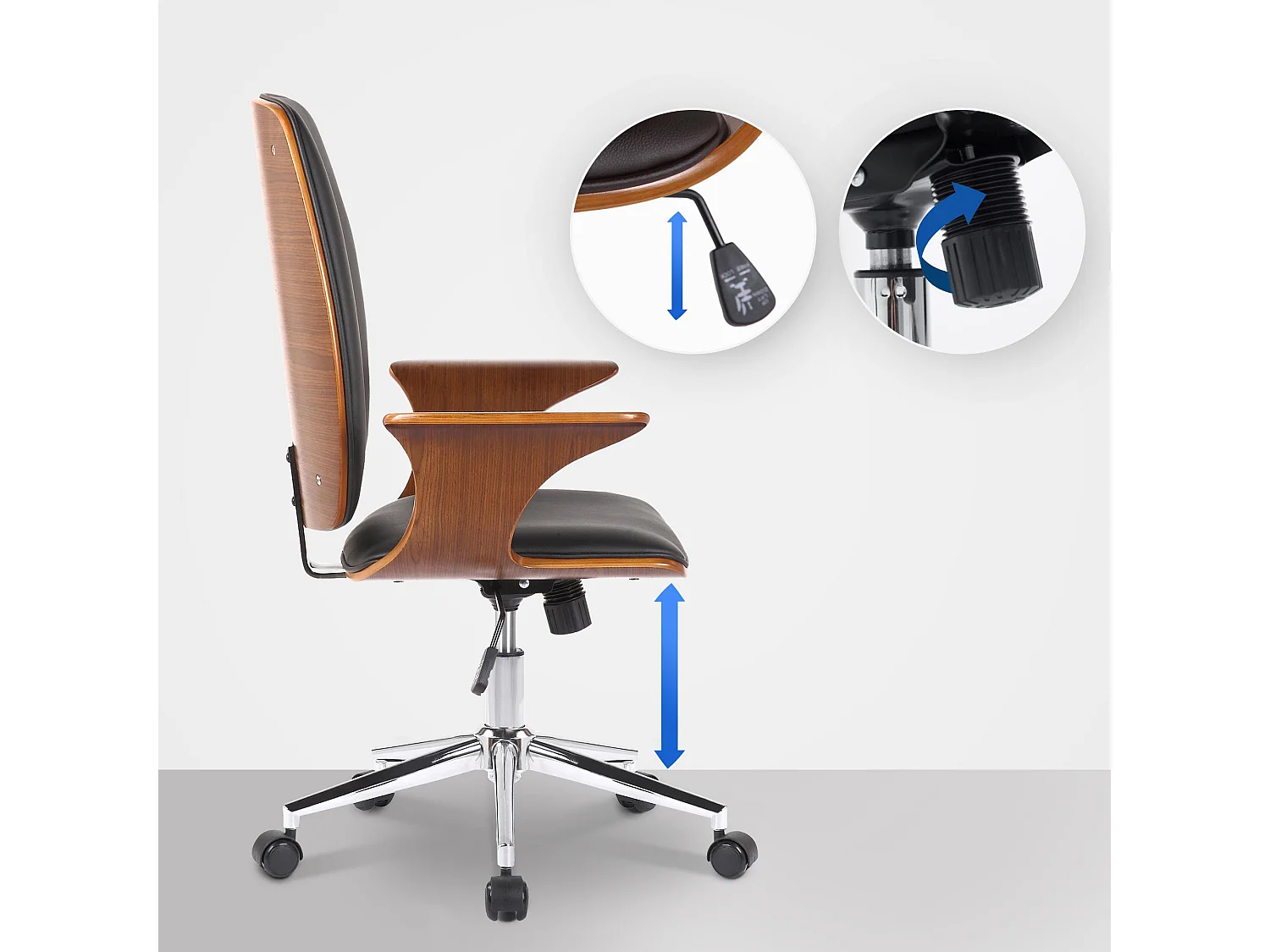 Bureaustoel - Kunstleer & Metaal in chroomoptiek - walnoot/zwart - Burbank