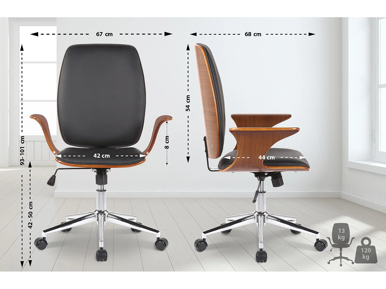 Fauteuil de bureau Burbank - Noyer - Noir93.00