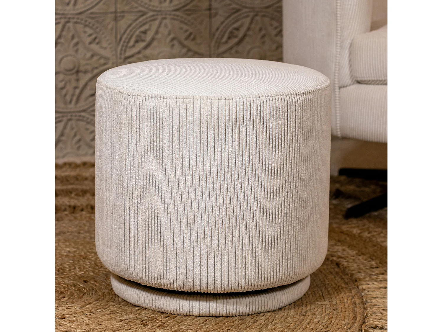 Now's Home - Pouf Pivotant En Velours Cotele Ecru 40x40xh39cm Casper