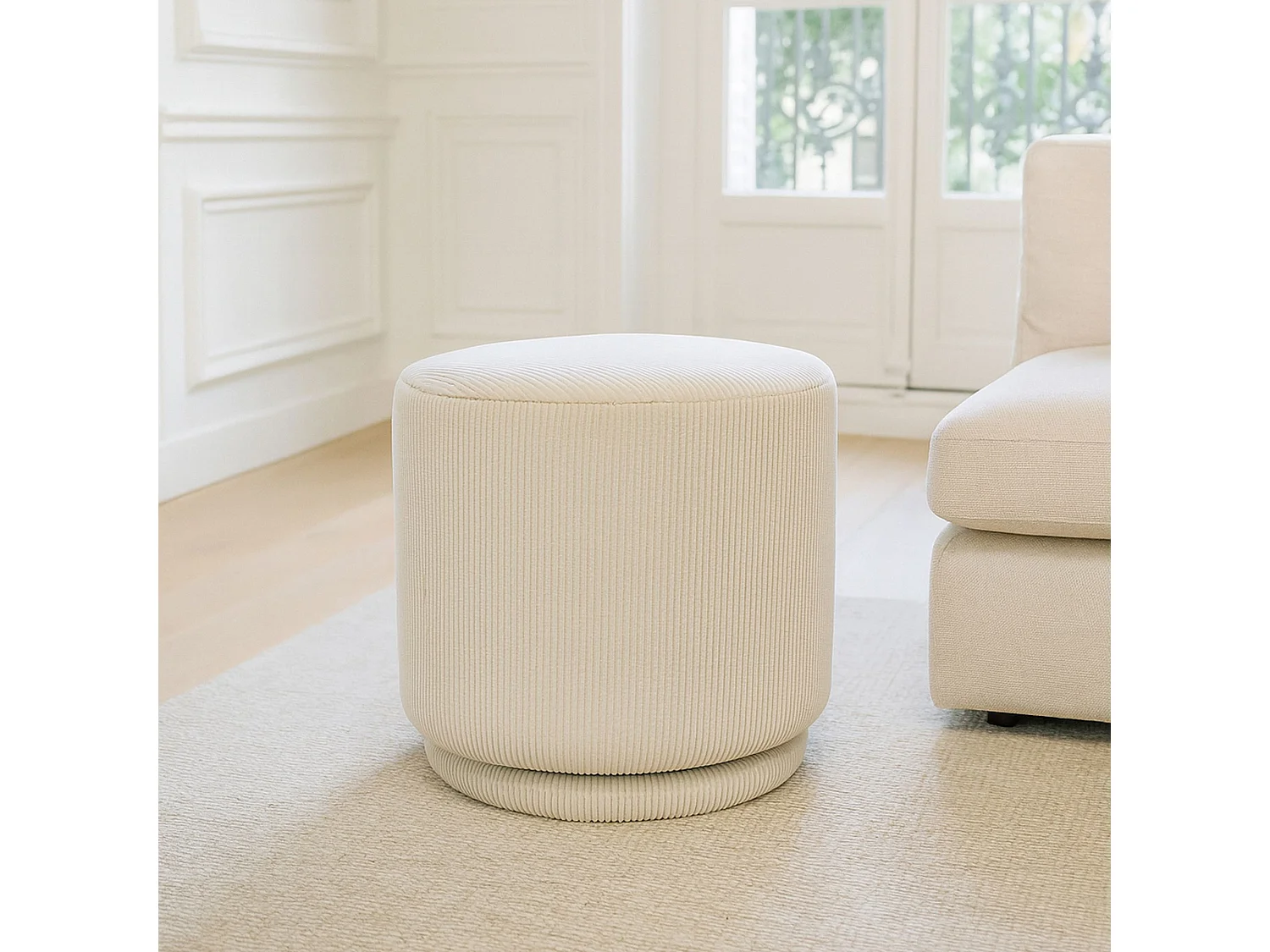 Now's Home - Pouf Pivotant En Velours Cotele Ecru 40x40xh39cm Casper
