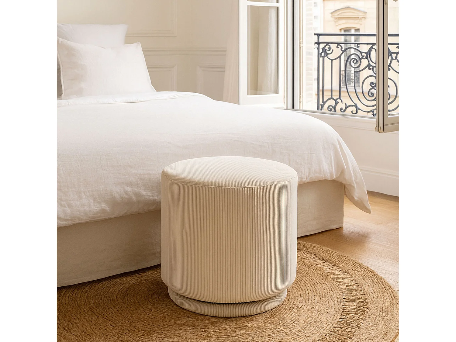 Now's Home - Pouf Pivotant En Velours Cotele Ecru 40x40xh39cm Casper
