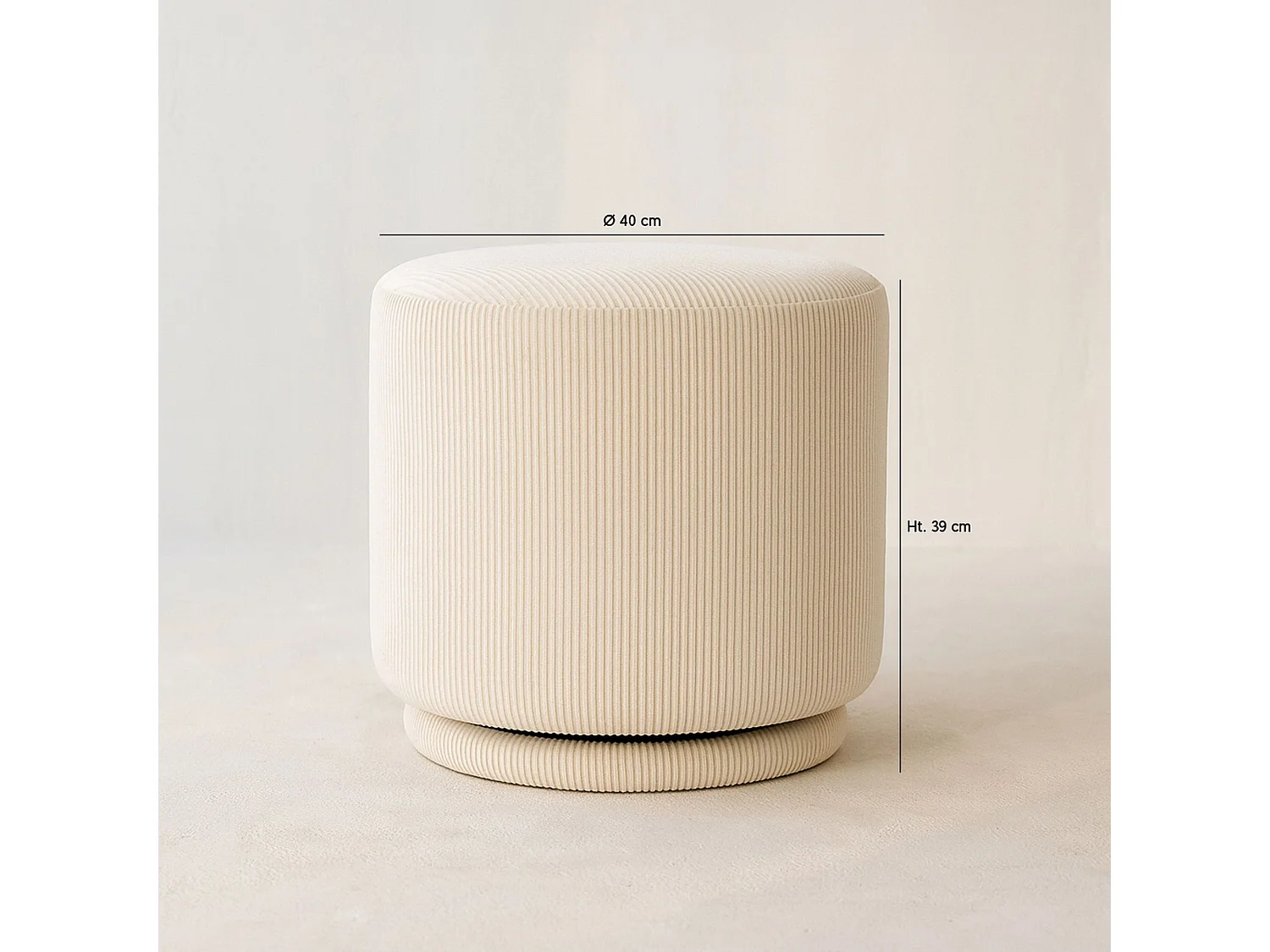Now's Home - Pouf Pivotant En Velours Cotelé écru 40x40xh39cm Casper