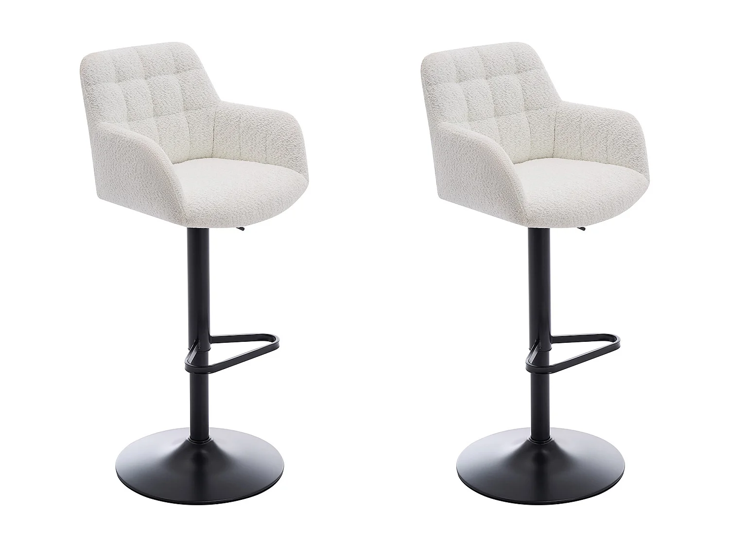Lot de 2 tabourets de bar en tissu bouclette et métal noir - Hauteur réglable - Blanc - PEGA de Pascal MORABITO
