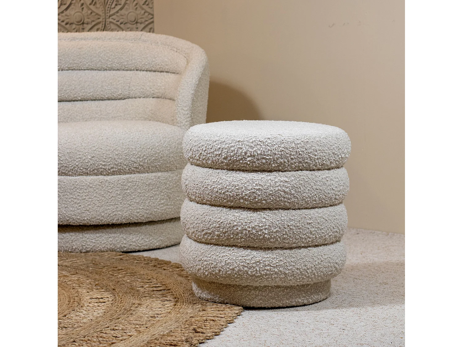 Now's Home - Pouf En Tissu En Bouclette Beige 44.5x44.5x45cm Linus