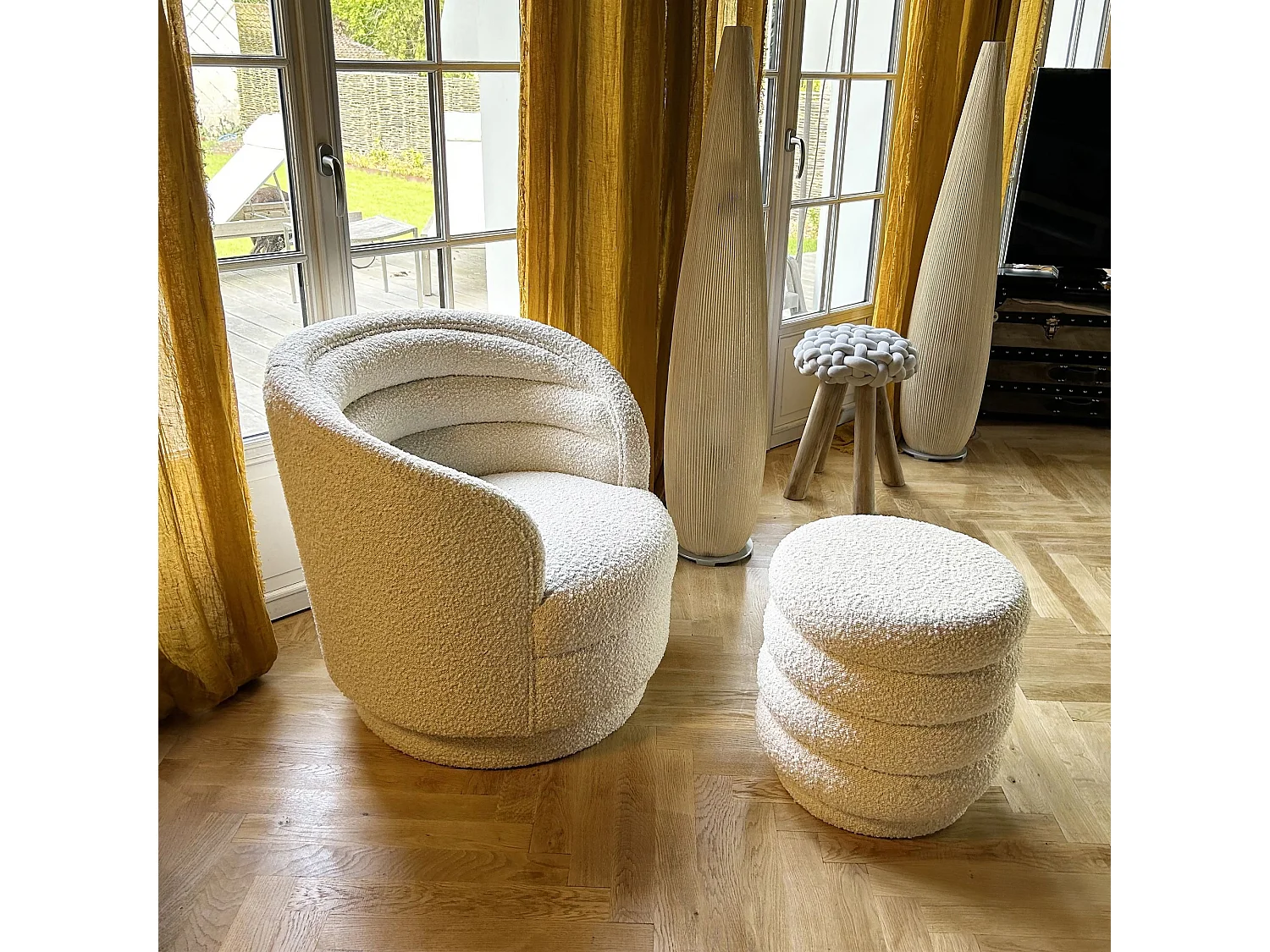 Now's Home - Pouf En Tissu En Bouclette Beige 44.5x44.5x45cm Linus