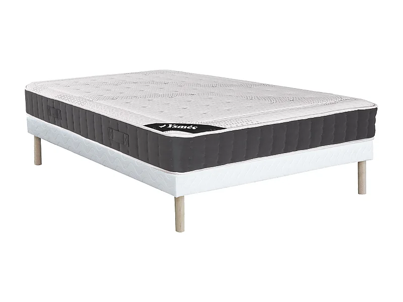 Ensemble 140 x 190 cm sommier + matelas hybride ressorts ensachés accueil mémoire de forme ép.27cm - ATLANTIDE de YSMÉE
