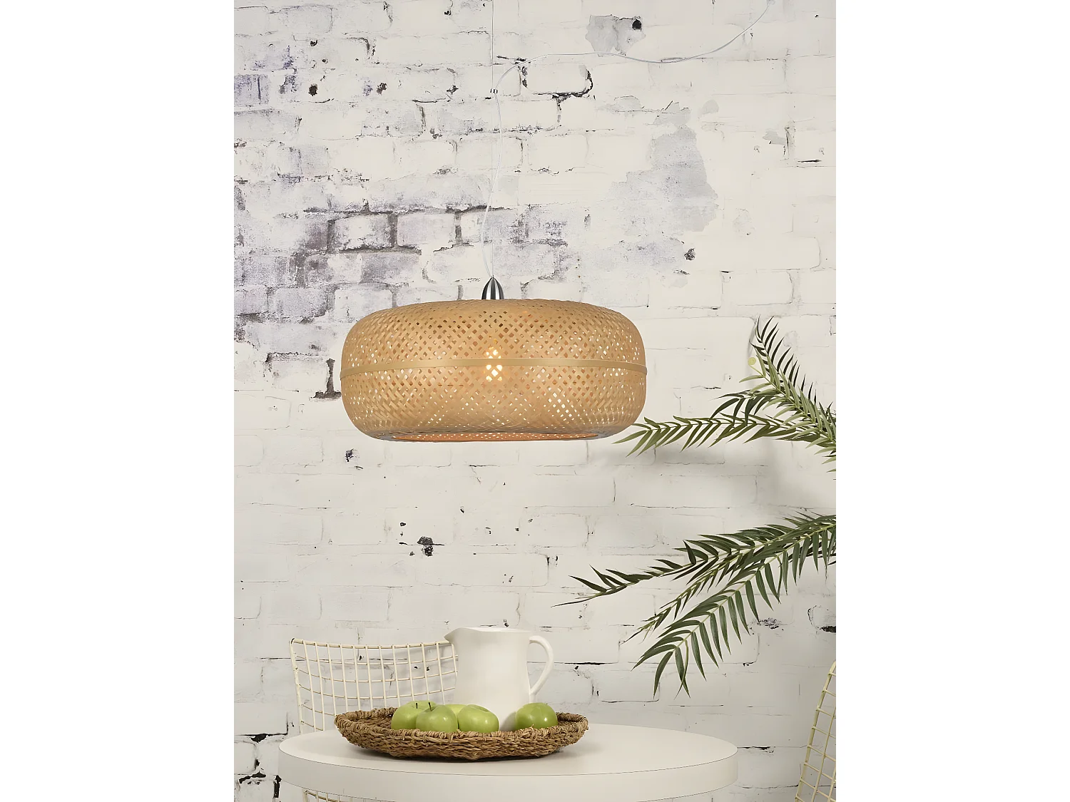 Suspension ronde en bambou tressé marron