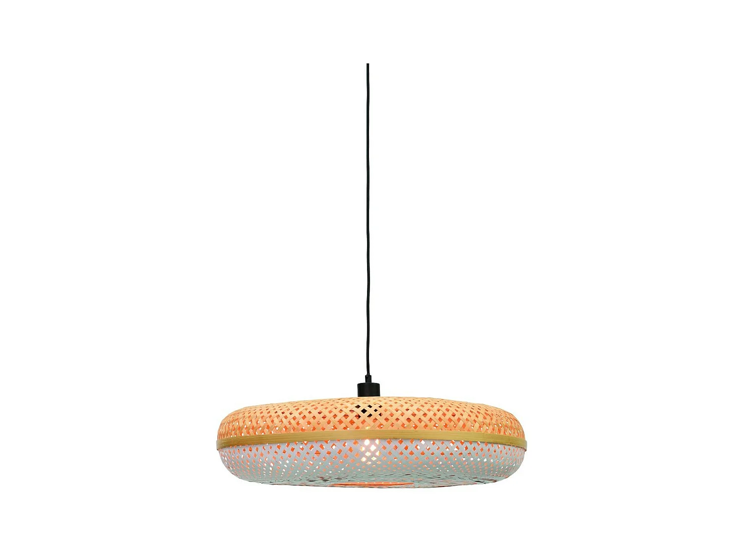 Suspension ronde en bambou bicolore marron et blanc