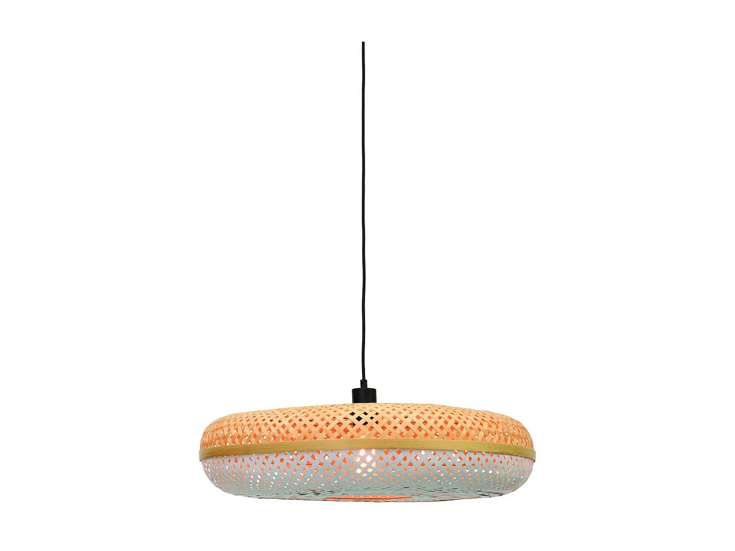 Suspension ronde en bambou bicolore marron et blanc