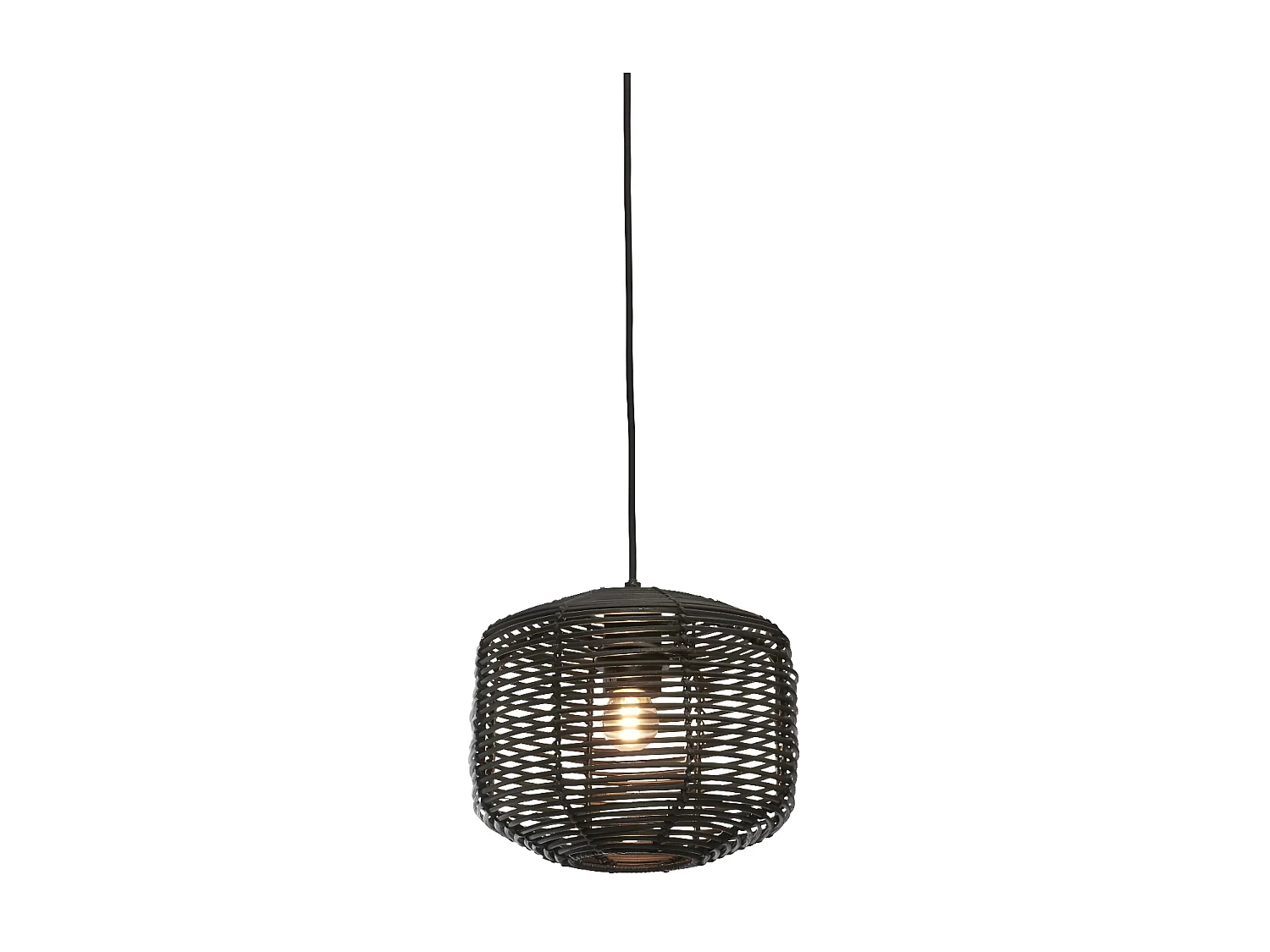 Ronde ophanging in zwart rotan met zwarte draad