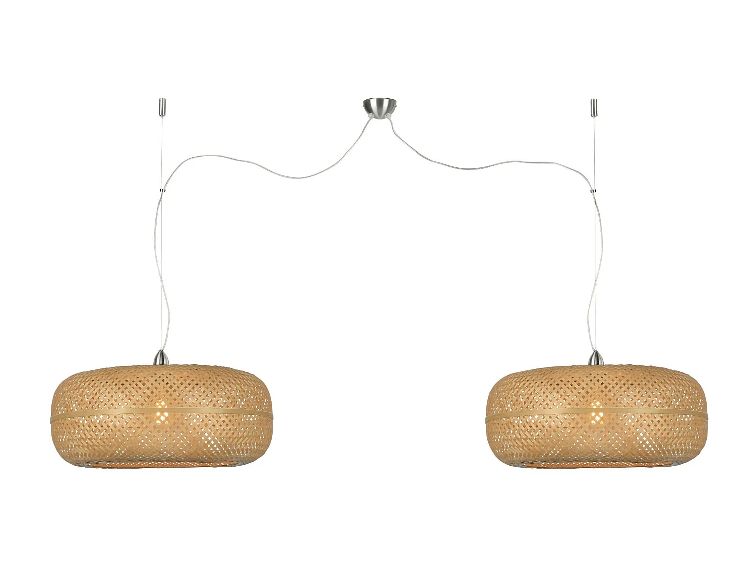 Sospensione doppia in bamboo marrone intrecciato