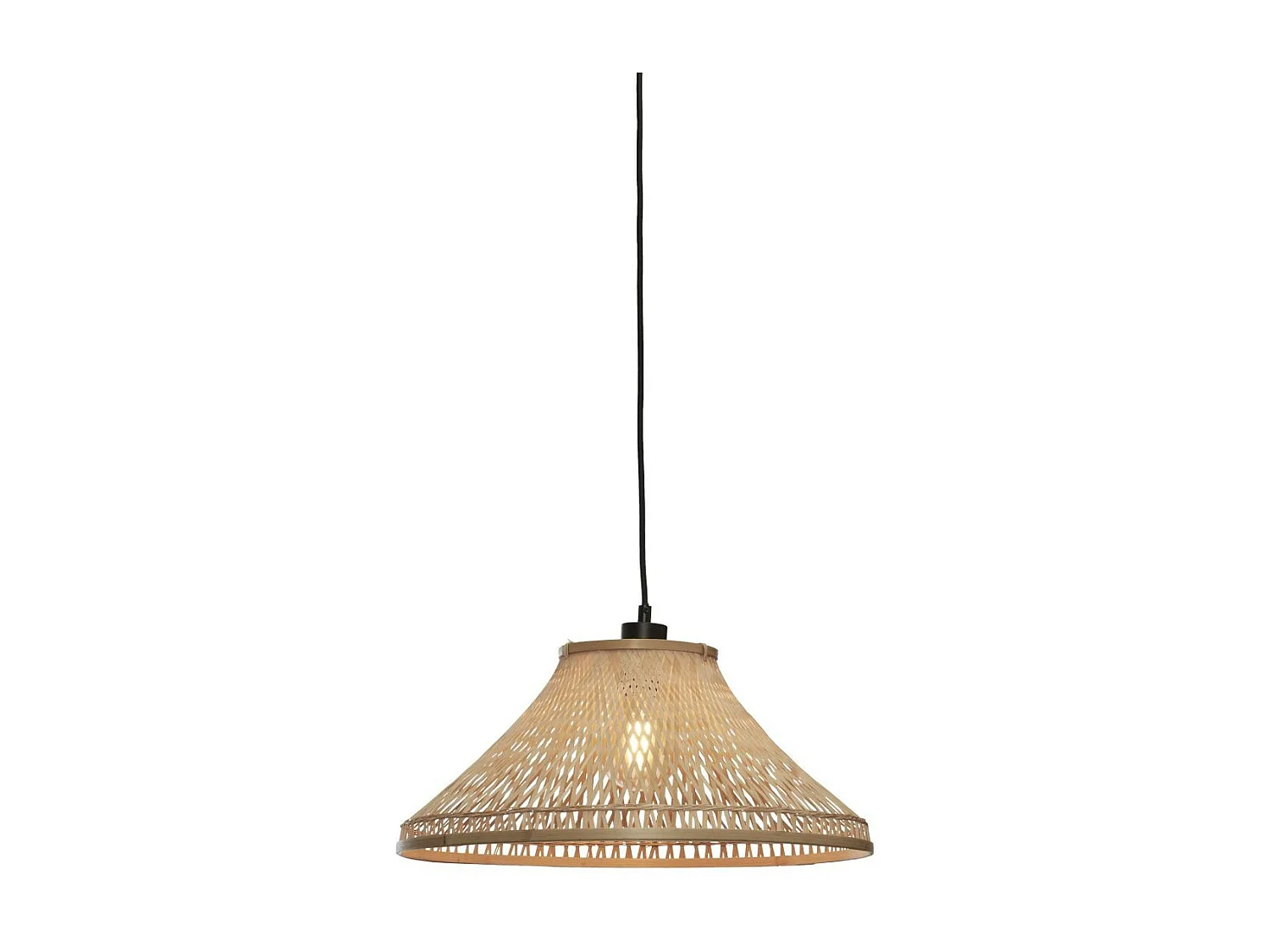 Suspension cloche en rotin marron avec fil noir