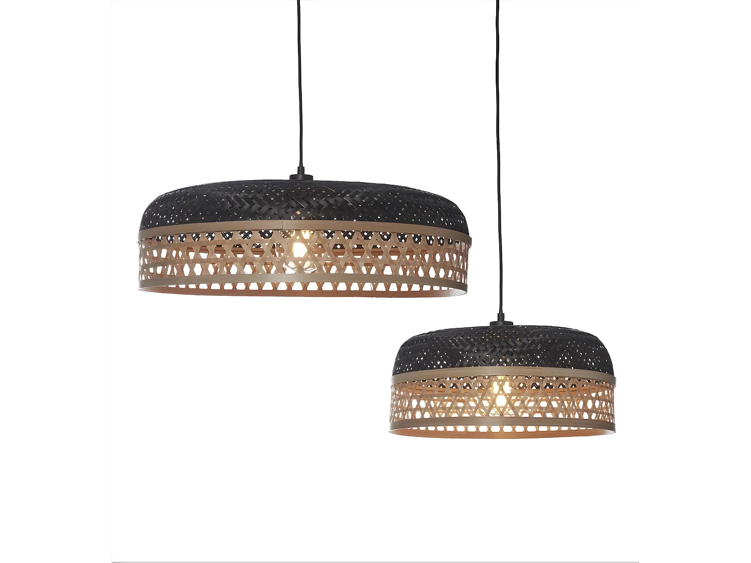 Suspension double ronde en bambou multicolore