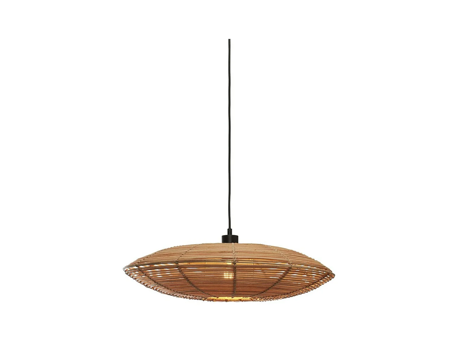 Suspension ronde en rotin marron avec fil noir