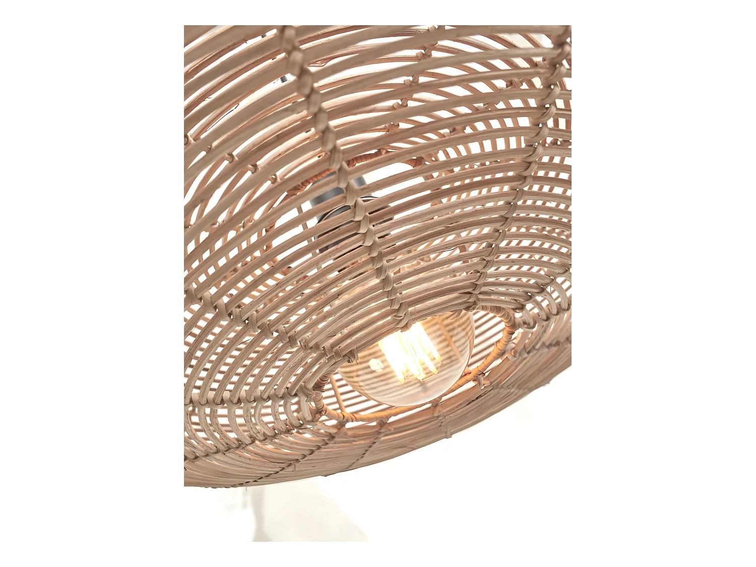 Sospensione tonda in rattan marrone con filo nero