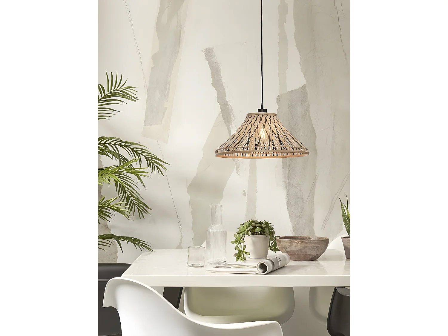 Belophanging in veelkleurig rotan met zwarte draad